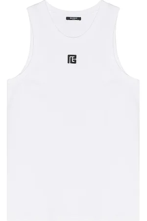 Balmain Small PB Logo Tank Top in White & Black - White. Size L (also in M, S).