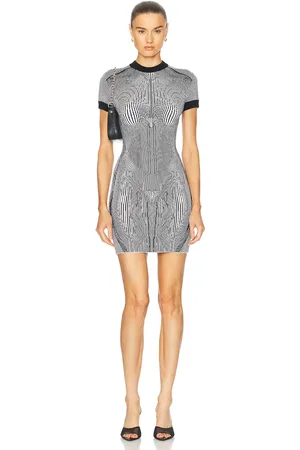 Jean Paul Gaultier Morphing Pinstripe Short Dress in White & Black - Black. Size M (also in S, XXS).