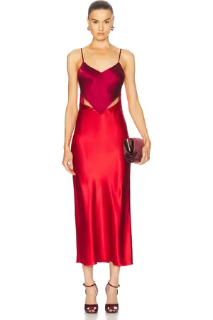 FLEUR DU MAL Silk Zipper Maxi Slip Dress in Rouge - Red. Size M (also in S, XS).