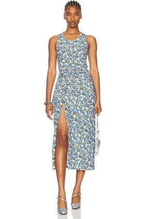 Paco rabanne Sleeveless Midi Dress in Golden Thistle & Green - Blue. Size 34 (also in 38, 40, 42).