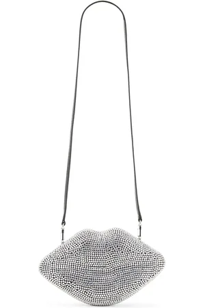 SIMON MILLER Crystal Lip Clutch in Black & Clear in Silver - Metallic Silver. Size all.