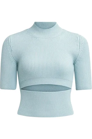Alaïa Cut Out Short Sleeve Top in Menthe - Baby Blue. Size 34 (also in 36, 38, 40).