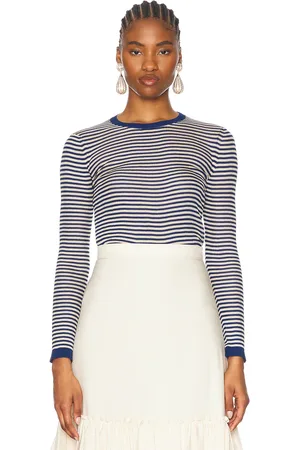VALENTINO Striped Long Sleeve Top in Blu Aperto & Ecru - Blue. Size M (also in S, XS).