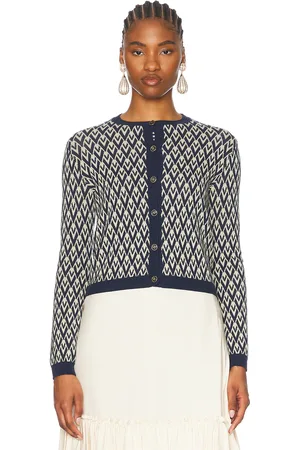 VALENTINO Toute La V Cardigan in Crema & Navy - Navy. Size L (also in M, S, XS).