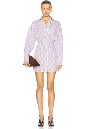 The Attico Long Sleeve Shirt Dress in White & Purple - Purple. Size 36 (also in 38, 40, 44).
