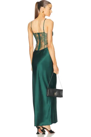 FLEUR DU MAL Lace Long Slip Dress in Evergreen - Dark Green. Size M (also in S, XS).