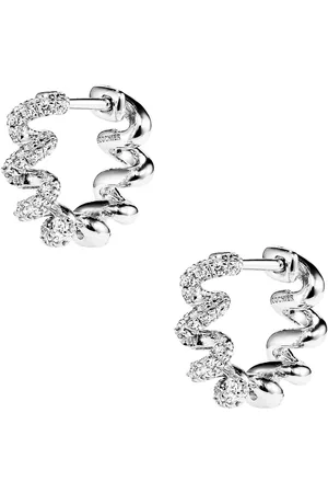 Boochier Slinkee Diamond Huggie Earrings in White Gold - Metallic Gold. Size all.
