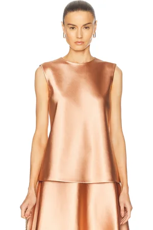 Carolina Herrera Sleeveless Belted Top in Clay - Metallic Copper. Size 0 (also in 2, 4, 6, 8).