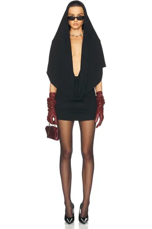 MAGDA BUTRYM Hooded Plunge Neck Mini Dress in Black - Black. Size 36 (also in ).