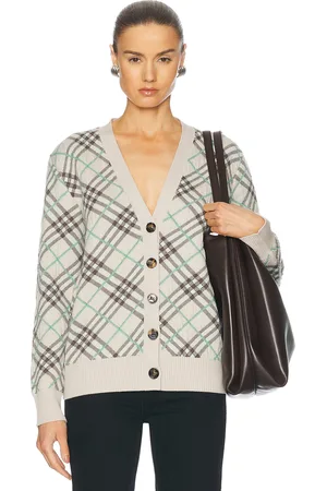 Burberry Long Sleeve Cardigan in Husk IP Check - Taupe. Size L (also in M, S, XS).