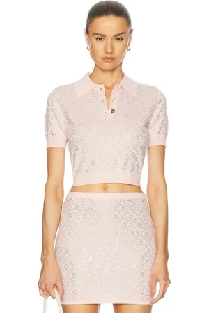 Casablanca Cropped Monogram Polo Top in Pink - Pink. Size L (also in S, XS).