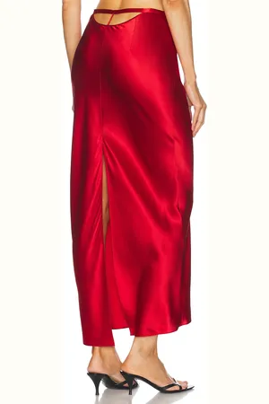 FLEUR DU MAL Rose Valentine Midi Skirt in Rouge - Red. Size L (also in M, S).