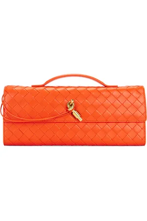 Bottega Veneta Andiamo Long Clutch in Orange & Muse Brass - Orange. Size all.