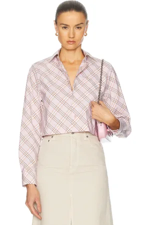 Burberry Long Sleeve Button Up Top in Floss IP Check - Cream. Size 0 (also in 2, 4, 6).