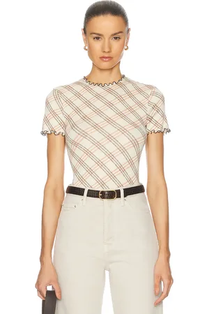 Burberry Short Sleeve Top in Teacup IP Check - Cream. Size L (also in S, XS).