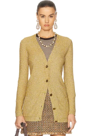 VALENTINO Lurex Cardigan in Gold - Metallic Gold. Size M (also in S, XS).