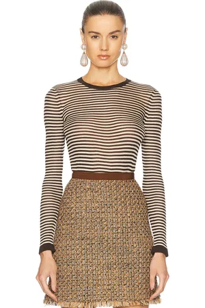 VALENTINO Silk Top in Marrone & Ecru - Brown. Size L (also in M, S).