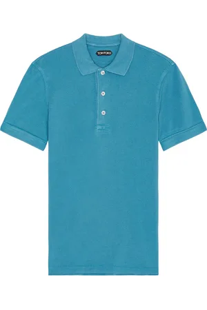 Tom Ford Lyocell Piquet Polo in Faded Blue - Baby Blue. Size 46 (also in 48, 50, 52).