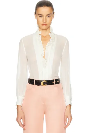 Tom Ford Long Sleeve V Neck Blouse in Cream - Cream. Size 34 (also in 36, 40).