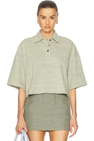 Bottega Veneta Cropped Polo Shirt in Chick Melange - Sage. Size M (also in S, XS).