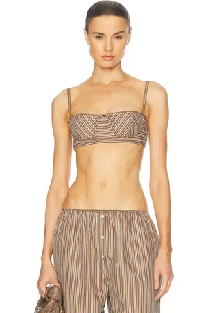 Helsa Pinstripe Poplin Bra in Brown & Cream Stripe - Brown. Size M (also in S, XL, XS, XXS).