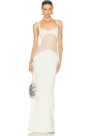 Helsa Sheer Knit Curve Maxi Dress in Vanilla - Cream. Size L (also in M, S, XL).