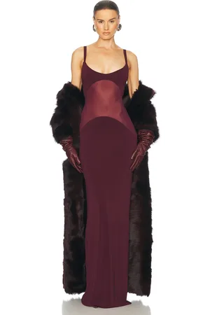 Helsa Sheer Knit Curve Maxi Dress in Merlot - Wine. Size L (also in M, XL).