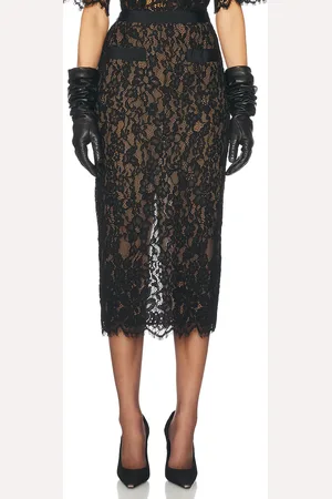 Helsa The Lace Midi Skirt in Black - Black. Size L (also in M, S, XL, XS, XXS).