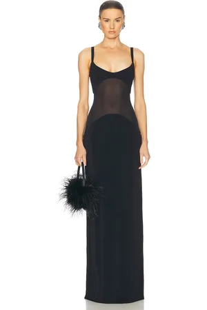Helsa Sheer Knit Curve Maxi Dress in Black - Black. Size L (also in M, XL).