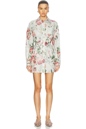 The Attico Long Sleeve Mini Dress in Ivory - Ivory,Pink. Size 36 (also in 38, 40, 42, 44).