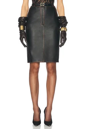 Helsa The Leather Pencil Skirt in Black Distressed - Black. Size XL (also in XXS).