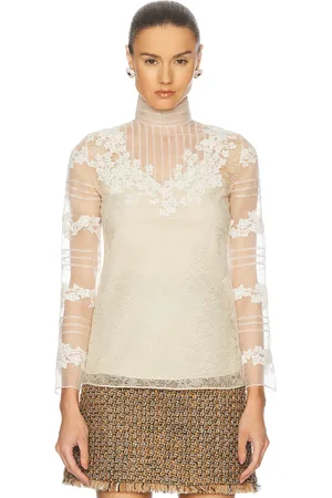 VALENTINO Roses Dentelle Top in Old Ivory - Ivory. Size 36 (also in 38).