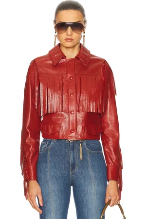 Chloé Fringe Leather Jacket in Plaid Red - Red. Size 36 (also in ).