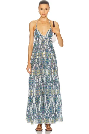 Etro Sleeveless Maxi Dress in Print On White Base - Blue. Size 36 (also in ).