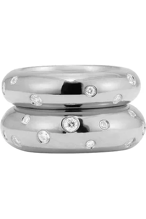 mega Donut With Sprinkle Ring Duo in Sterling Vermeil - Metallic Silver. Size 5 (also in 7, 8).