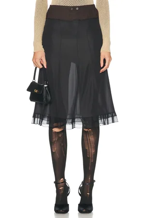 Maison Margiela Sheer Midi Skirt in Black & Brown - Black. Size 36 (also in 38).