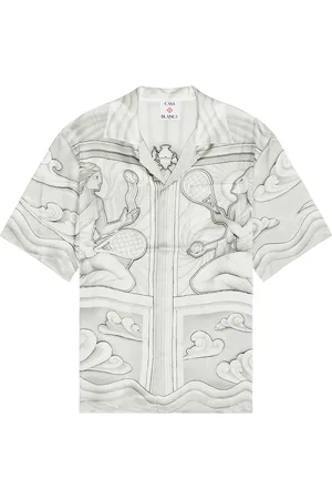 Casablanca Short Sleeve Cuban Collar Shirt in Sacred Stone - Grey. Size L (also in S, XL/1X).