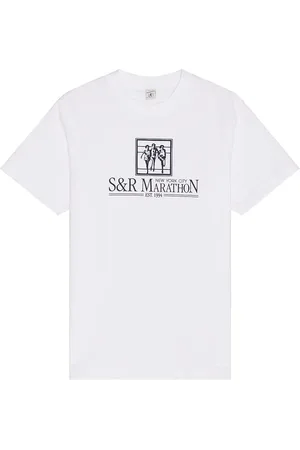 Sporty & Rich NY Marathon T-Shirt in White - White. Size M (also in S, XL/1X).