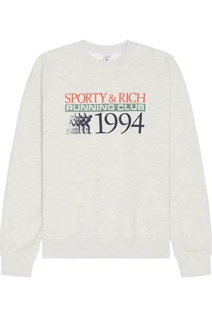 Sporty & Rich Finish Line Crewneck in Heather Grey - Grey. Size L (also in M, XL/1X).
