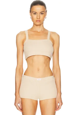 Alexander Wang Cropped Waffle Cami Top in Doeskin - Nude. Size L (also in M, S, XS).