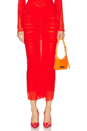 MUGLER Ruched Skirt in Coquelicot - Red. Size 34 (also in ).