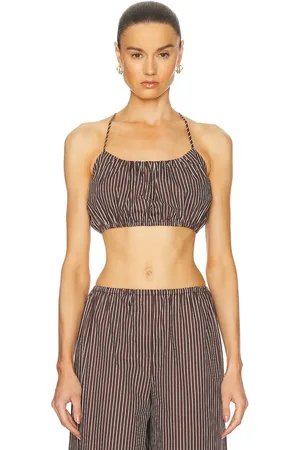 Staud Hammock Top in Dark Oak Micro Stripe - Brown. Size L (also in M, S, XS).