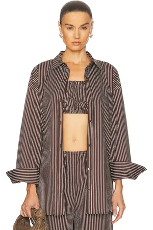 Staud Sandbar Top in Dark Oak Micro Stripe - Brown. Size M (also in S).