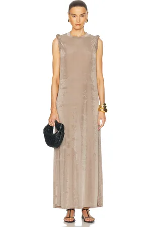 Ami Short Sleeve Long Dress in Ash - Beige. Size L (also in S).