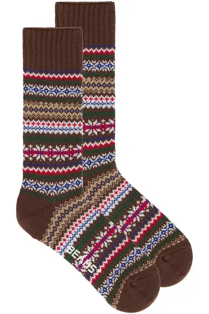 Beams Fair Isle Socks in Brown Base - Brown. Size all.
