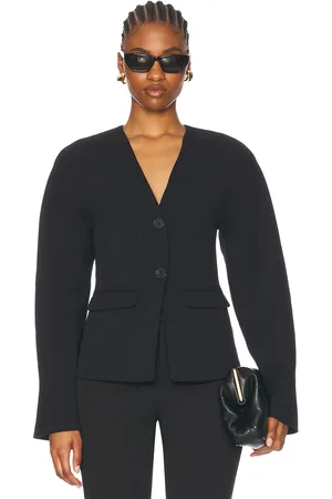 EAVES Gal Polished Crepe Blazer in Black - Black. Size L (also in M, S, XS, XXS).