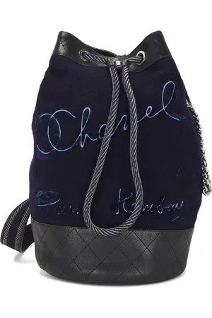 CHANEL Wool Paris-Hamburg Sling Backpack in Black - Navy. Size all.
