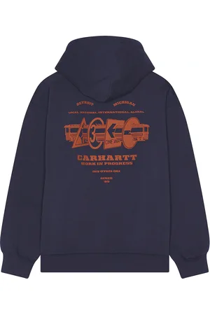 Carhartt Runaway Hoodie in Stone Washed Blue & Vermillion - Blue. Size L (also in M, S, XL/1X).