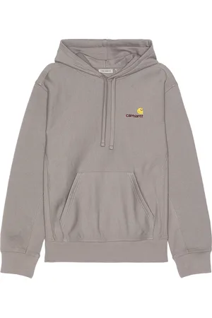 Carhartt American Script Hoodie in Yosemite - Grey. Size L (also in M, S, XL/1X).