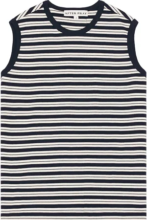 AFTER PRAY Stripe Sleeveless Tee in Navy - Black. Size L (also in ).